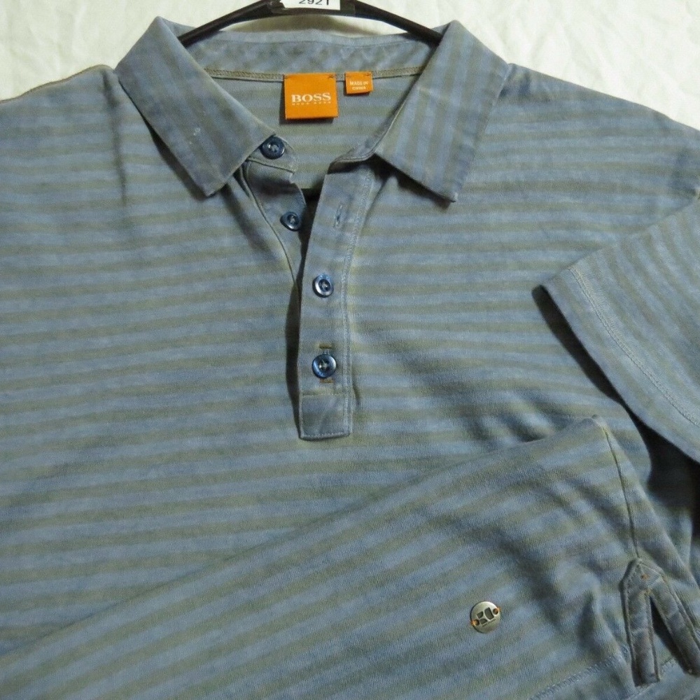 Sz M Blue Striped Hugo Boss Mens #292T Polo Shirt *snag